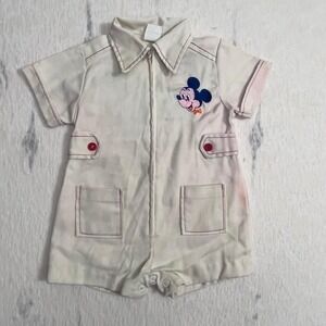 Vintage Disney Mickey & Pluto Baby Romper 18M Short Sleeve One Piece Zip Up